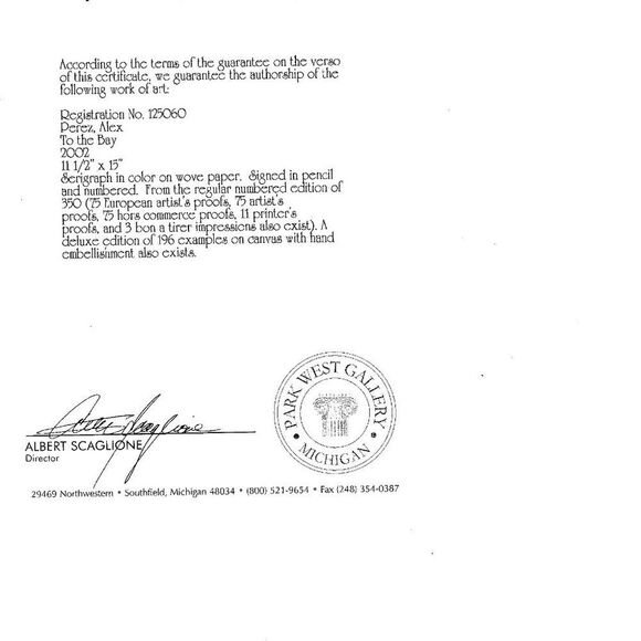 "To the Bay" by Alex Perez Serigraph - Picture 6 of 6